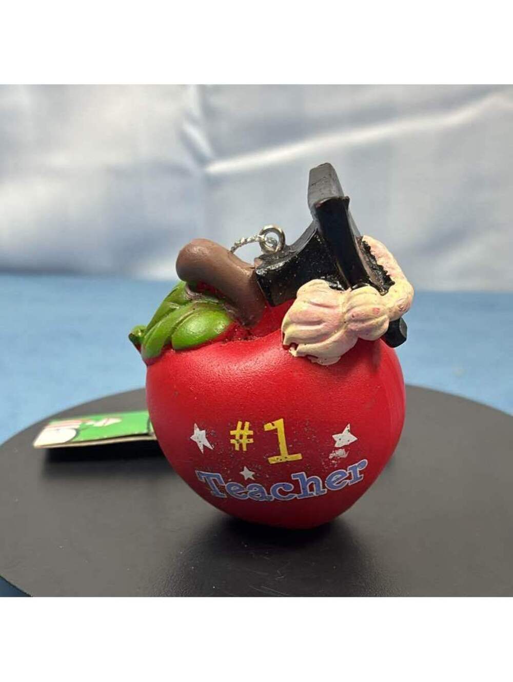 #1 Teacher Apple Ornament with Graduation Cap